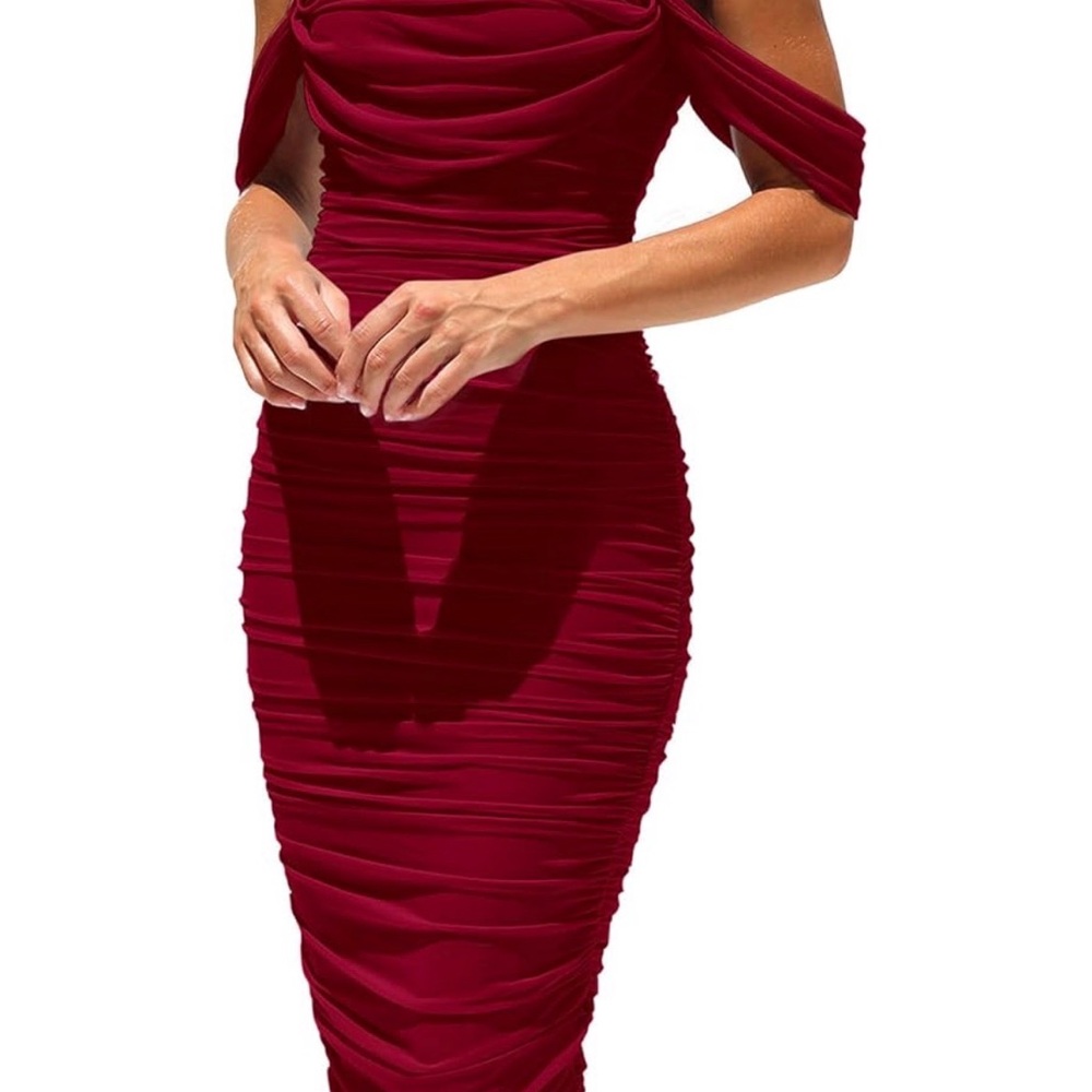 Chic Off-Shoulder Burgundy Midi Dress